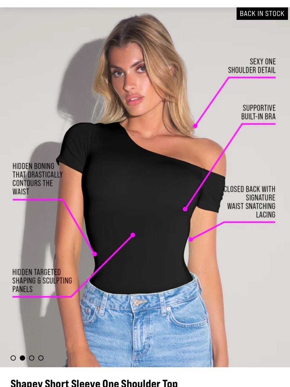 One-Shoulder Short Sleeve Top - Black